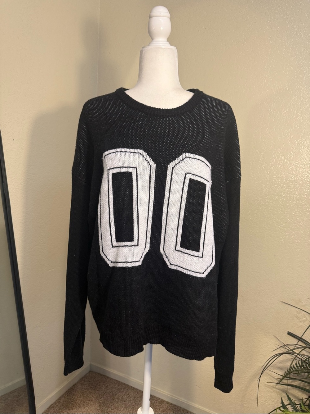 Knit Sweater with White '00' Graphic
